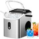 EUHOMY Ice Maker Countertop, Portable Ice Machine with Carry Handle, 26.5lbs Per Day, 9 Cubes in 6 Mins, Auto-Cleaning, with Basket and Scoop, for Home, Kitchen, Camping, RV (Silver) (Stainless Steel Silver)