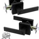 JO.KO Entry Door Lock Set, Square Door Lever for Bedroom, Passage Door Privacy Locking Interior/Exterior Entry Door Knob/Heavy Duty (2 Pack, Matte Black)
