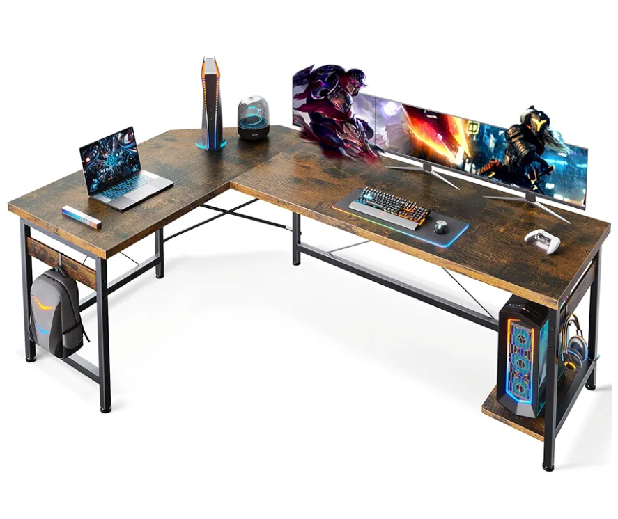 Coleshome 66" L Shaped Larger Gaming Desk, Corner Computer Desk, Sturdy Home Office Computer Table, Writing Workstation, Vintage