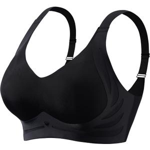Jelly Bras for Women Plus Size Bras Wireless Bra No Underwire Push Up Seamless Sleep Comfortable Womens (X-Large, Pure Black)