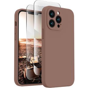 FireNova Designed for iPhone 13 Pro Case, Silicone Upgraded [Camera Protection] Phone Case with [2 Screen Protectors], Soft Anti-Scratch Microfiber Lining Inside, 6.1 inch, Light Brown