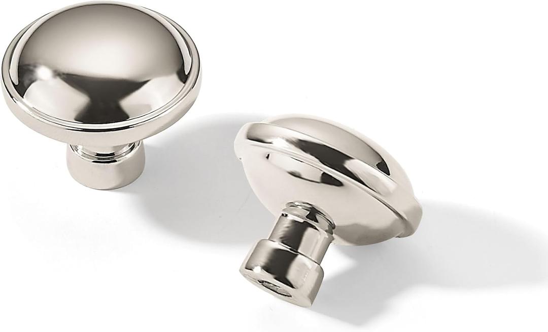 Khtumeware 10 Pack 1-1/4 Inch Polished Nickel Cabinet Knobs Solid Round Dresser Drawer Knobs Simple Cabinet Hardware for Cupboard Drawer Pulls
