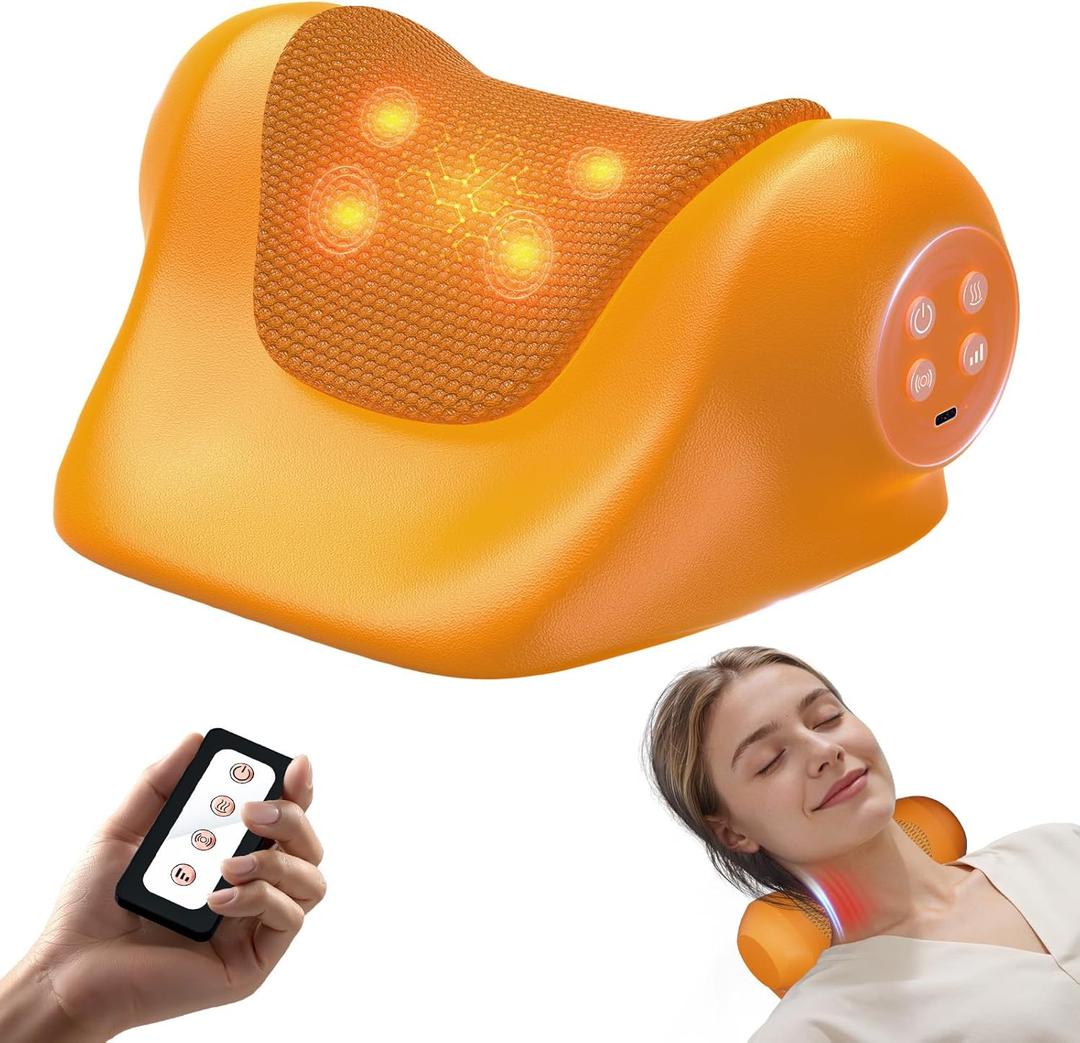 JDZ Neck Massager with Heat, 3-in-1 Electric Cervical Neck Massager for Pain Relief, Ergonomic Neck and Shoulder Relaxer Stretcher with Adjustable Vibration Massage, Brown