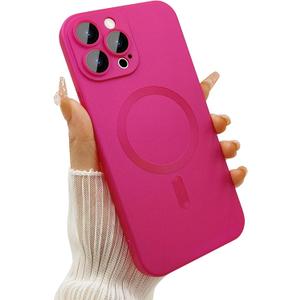 Magnetic Case for iPhone 13 Pro Max, Matte Luxury Soft Metallic Luster Design, Camera Lens Protector, Compatible with Magsafe, Hot Pink