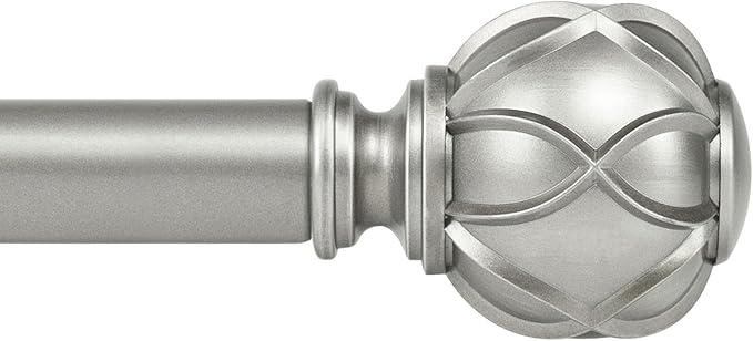 KAMANINA Curtain Rods for Windows, Antique Silver Curtain Rod 32 to 58 Inch(2.6-4.8Ft), 7/8 Inch Single Adjustable Drapery Rods with Decorative Netted Texture End