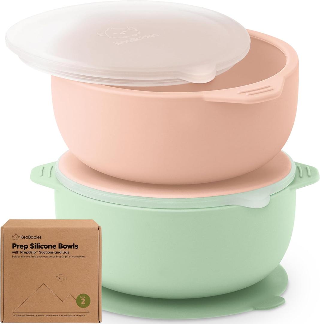 KeaBabies 2-Pack Baby Bowls with Suctions, Lids - Silicone Toddler Suction Bowls for Baby Boy, Girl, Kids, Food Grade Silicone, BPA-Free, Dishwasher Safe, Toddler Eating Essentials (Mellow)