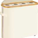 Bamboo Lid Toilet Paper Holder for 16 Rolls - Waterproof Bathroom Storage Basket with Anti-Slip Base & Side Window - Foldable Organizer for Small Spaces (Beige)
