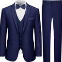 LUPURTY 3 Piece Suits for Men, Men's Suit Slim Fit, Business Solid One Button Wedding Tuxedo Blazer Vest Pants Set (Navy) 38R/S