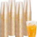 I00000 100 Pack 12 oz Gold Glitter Cups, Clear Disposable Cups, Gold Plastic Wine Glasses Cocktail Glasses Heavy Duty Cups, 12 Ounce Glitter Plastic Tumblers for Party
