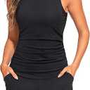 Tankini Swimsuits with Shorts - Two Piece Tummy Control Bathing Suits High Neck Swimwear with Two Side Pockets, XS, Black