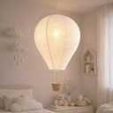 Hot Air Balloon Hanging Lampshade, Handmade Faux Linen Decorative Pendant Shade for Nursery, Kids Room & Bedroom Decor, Woven Basket Detail, Approx. 14" Dia x 22" H, Lampshade Only