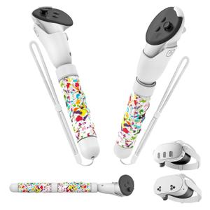 Upgraded Controller Extensions Gorilla Tag Long Arms for Meta Quest 3S/Quest 3 Beat Saber Handles Golf Club Attachment VR Sticks Controller Grips for Quest 3S/3 VR Gaming UG Accessories, Colorful White