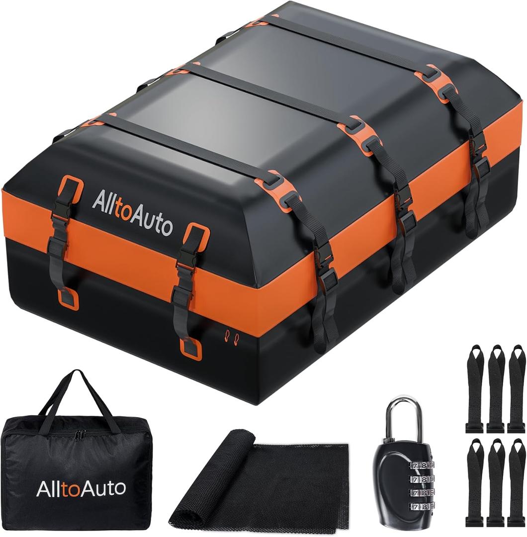 Car Rooftop top Cargo Carrier 21 Cubic feet Waterproof for All Cars with/Without Rack, Includes Anti-Slip Mat, 10 Reinforced Straps, 6 Door Hooks, Luggage Lock