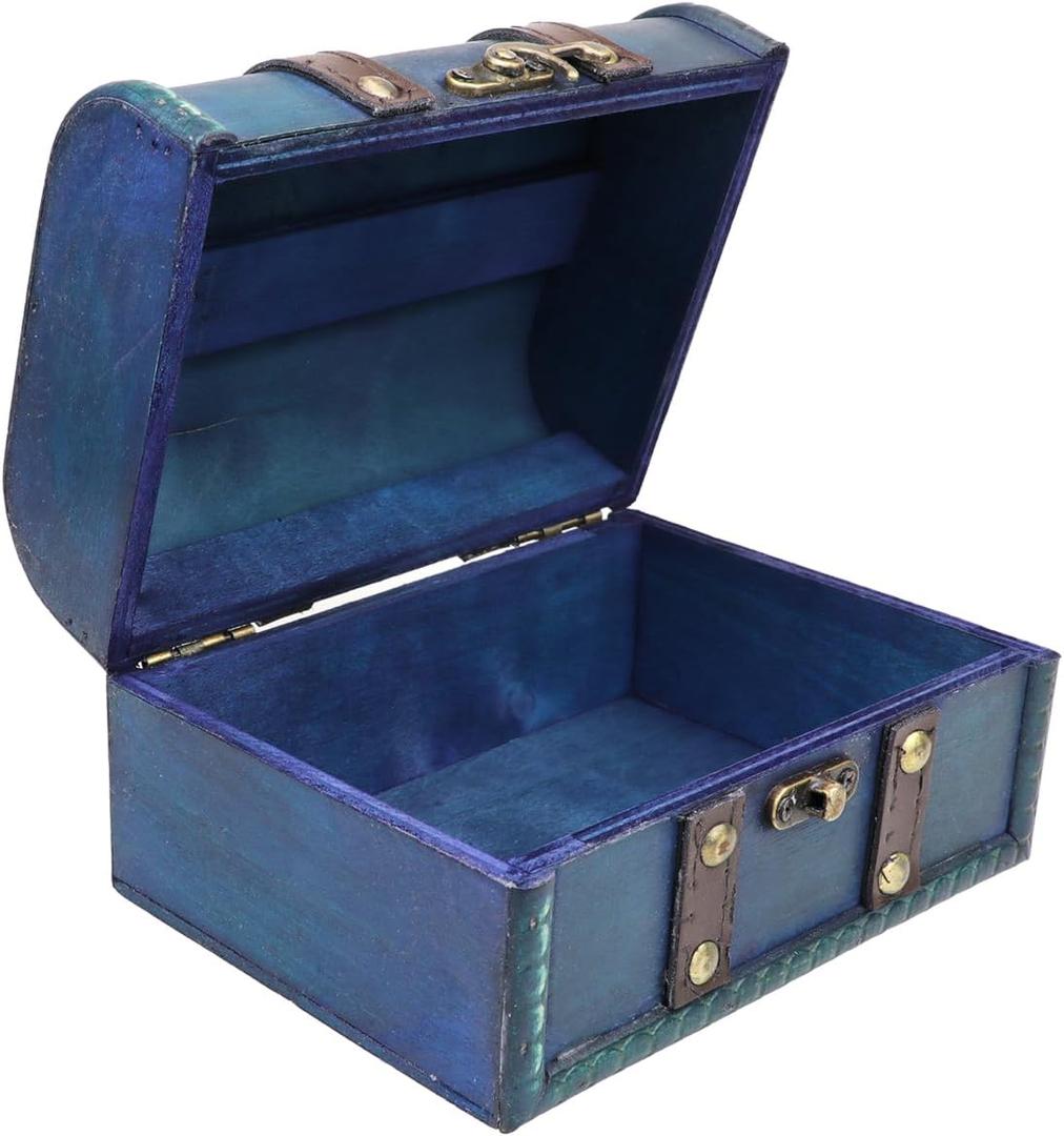 Wooden Vintage Treasure Chest Box with Lock and leather Surface Handmade Wooden Trinket Jewelry Case for Home Decoration (Green)