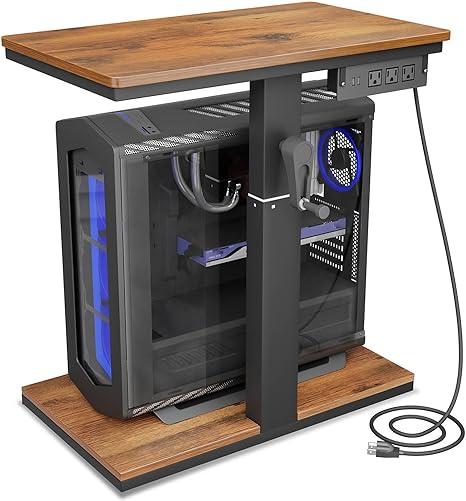 Height Adjustable Computer Tower Stand with Wheels and Charging Station,2-Tier PC Stand for Floor or Carpet,PC Holder Under Desk for ATX-Case,Office,Home,Gaming Room