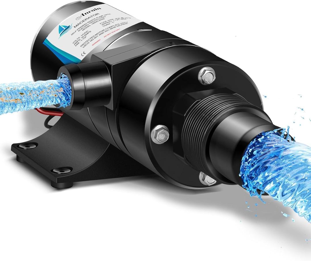 Upgraded 12V Macerator Pump for Jabsco 18590-2092, Open Flow | Self-Priming | Anti-Clog | Run-Dry, 12 GPM Macerator Pump with Thermal Protection and Waste Evacuation, for RV, Yacht, Marine, Toilet