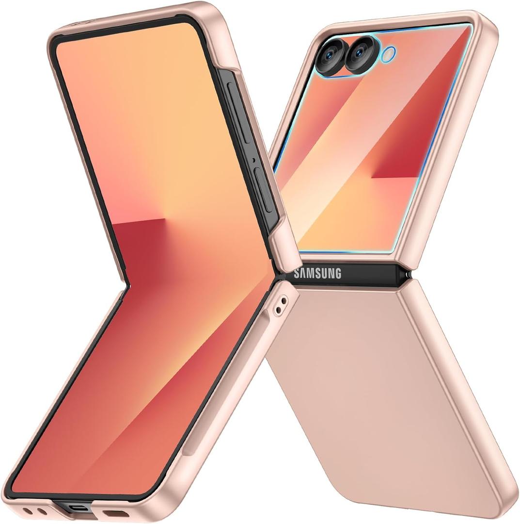 Ruky for Samsung Z Flip 7 Case, Full Body Hard PC Ultra Slim Anti-Scratches Shockproof Wireless Charging Protective Cover for Samsung Galaxy Z Flip 7, Gold