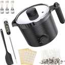 Candle Wax Melter with Pour Spout, Candle Making Kit for Adult Beginners, for Candle Making, Set Includes Wax Melting Pot, Stirring Spoon, Thermometer, Wick, Wick sticker and Centering Device - Black