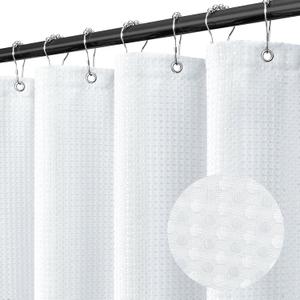 White Shower Curtain Fabric, Waffle Shower Curtains for Bathroom, Hotel Luxury Cloth Bath Curtain Boho Bathroom Decor Set with Grommets Washable No Hooks 72 x 72 Inch