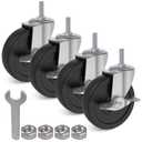 AAGUT 4X 4 Inch Brake Threaded Stem Casters 3/8"-16x1, Swivel Rubber Caster Wheels with Nuts Lock, Industrial Replacement for Carts Workbench Trolley