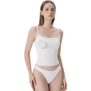 SUUKSESS Women Built in Bra Tank Tops Double Line Going Out Basic Square Neck Camisole Top (White, M)