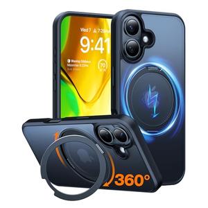 TORRAS 360 Rotatable Magnetic Ring for iPhone 16 Plus Case, Fit for MagSafe with Stand Ring Holder, 16FT Military Grade Shockproof Translucent Back Case for iPhone 16 Plus Phone Case Ostand, Black