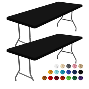 Moosfor Spandex 6 Foot Rectangle Table Cloth 2 Pack, Elastic Fitted Tablecloths for Picnic, Stretch Washable Patio Table Cover for Outdoor, Camping, Banquet and Parties (Black, 30"x72")