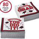 Graduation Party Supplies Disposable Paper Cocktail Napkins for Graduation Decorations, 80 Pack（red and black）