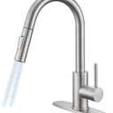 KPW Kitchen Sink Faucet with Sprayer Brushed Nickel Pull Down Kitchen Faucet High Arc Single Handle Stainless Steel 1 or 3 Hole, Kitchen Sink Faucets for Farmhouse Campervan Laundry RV