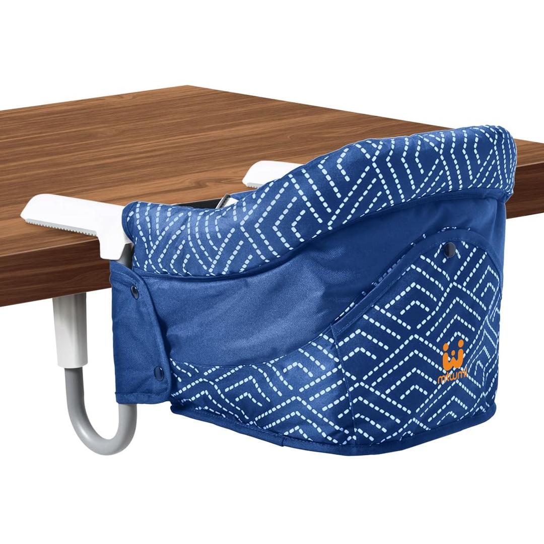 MTWML Portable High Chair for Table, Hook On High Chair That Attaches to Table, Space Saver Clip On Counter Seat for Baby, Easy Clean Baby Feeding Clamp Seat with Carry Bag for Travel (Stripe-Blue)
