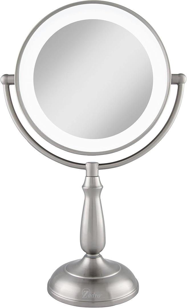 Zadro 11" Makeup Mirror with Lights and Magnification Dimmable Touch LED Lighted Makeup Mirror with Magnification (Satin Nickel)