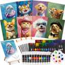 Cholemy 36 Pcs Valentine Paint and Sip Kit for Adults 8''x10'' Pre Drawn Canvas for Painting DIY Afro Acrylic Painting Kit Wood Easel Brushes Date Night Bulk for Party Gifts(Animal)