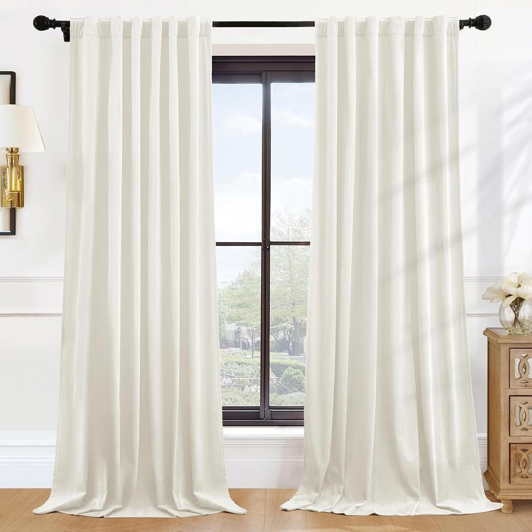 P Pothuiny Ivory White Blackout Velvet Curtains 96 Inches Long 2 Panels, 52"W x 96"L