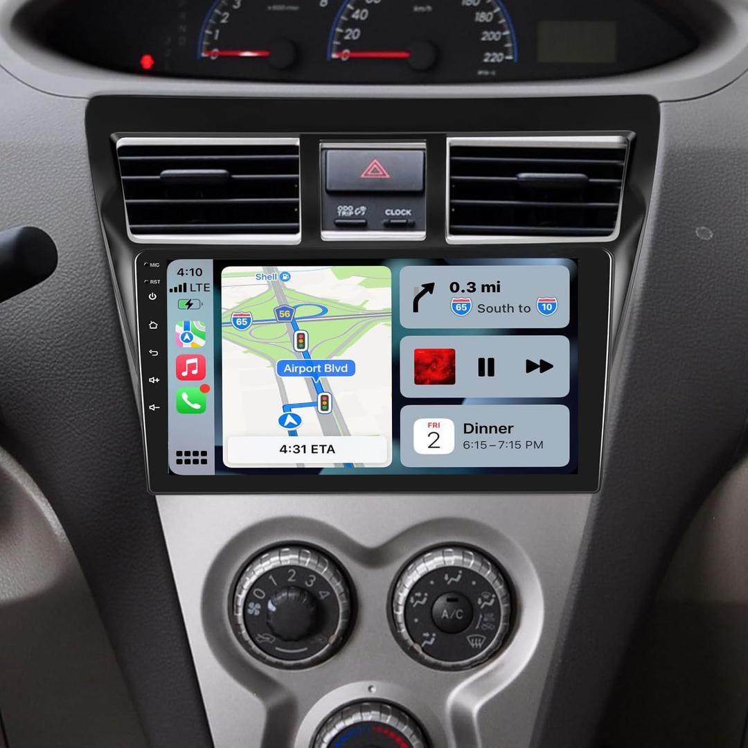 9 inch Car Radio for Toyota Yaris 2007 2008 2009 2010 2011 2012 with Wireless Carplay Android Auto [2+32G] Touch Screen Stereo with WiFi Bluetooth FM RDS GPS DSP SWC+Backup Camera