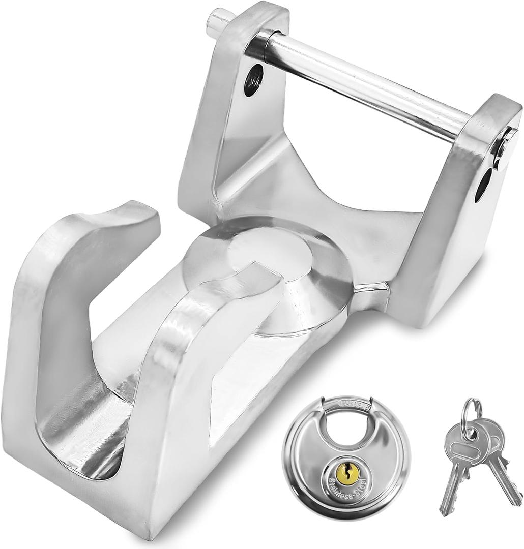 Gooseneck Trailer Lock with Keyed Padlock Heavy Duty 2-5/16" Gooseneck Hitch Trailer Lock Fit for Heavy Trailers, Livestock Haulers and RVs Silver