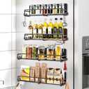 Magnetic Spice Rack for Refrigerator, 4 Pack Magnetic Fridge Shelf with Hooks, Spice Organizer Shelf for Kitchen Organization and Storage, Seasoning Organizer Gadgets for Metal Surface (Black)