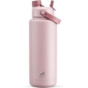POWCAN 40 oz Insulated Water Bottle with 2-in-1 Straw and Spout Lid, Keep Cold 24H, Leak-Proof, BPA-Free, Double Wall Stainless Steel Water Bottle for Sports, Gym, Travel, and School (Dried Rose)
