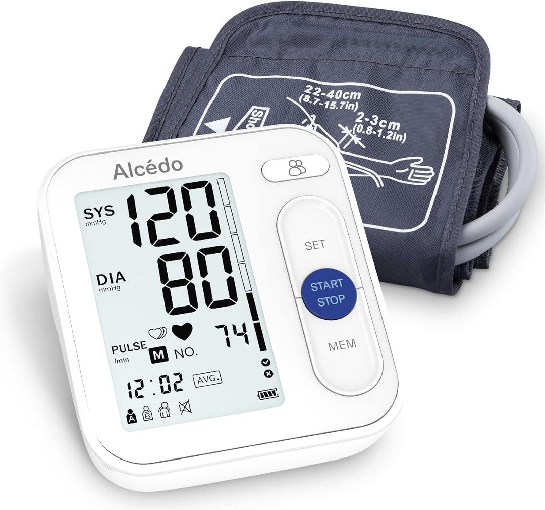 Alcedo Blood Pressure Monitor for Home Use, Automatic Digital BP Machine with Large Cuff for Upper Arm (Backlit Large Screen)