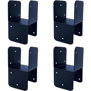 4 Pcs Black 4x4 Deck Post Caps & Tie Brackets, 14 Gauge Steel Post Anchor Connectors for Metal to Wood Posts