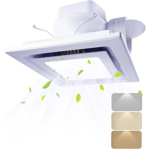Bathroom Fan with Light, Ceiling Mount Quiet Square Bathroom Exhaust Fan with Color Change Light 3000K/4000K/6000K, Home Vent Fan and Light Combo, 1.0 Sones 110 CFM 110V 4" Duct