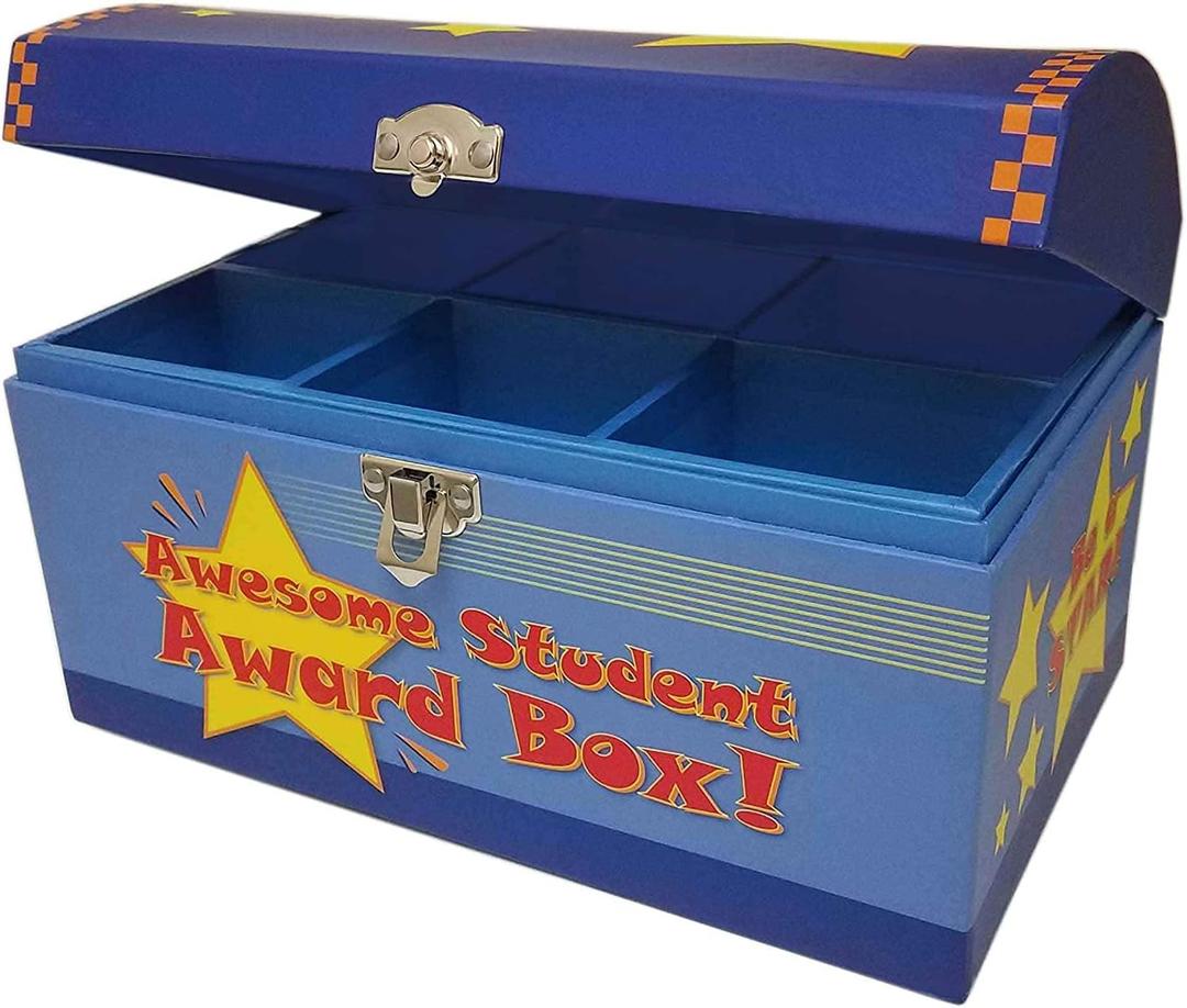 Treasure Chest Box Desktop Size 10"x6"x6" for Teachers and Classroom Toy Prizes Awards for Star Students