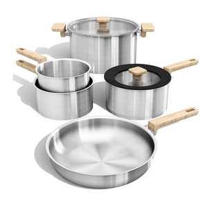 CAROTE 7 Pcs Stainless Steel Cookware Set, 3-ply Stainless Steel Pots and Pans Set, Tempered Glass Lids, Induction Kitchen Cookware Sets, Stay-Cool Handles