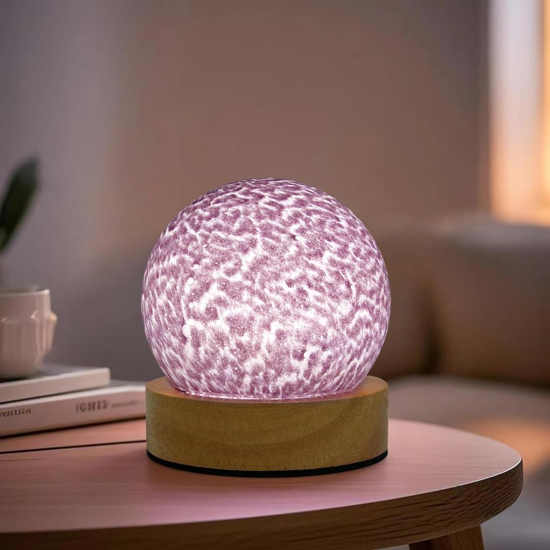 Naimo Crystal Ball Night Light Wooden Base Night Lamp Glass Ball Light for Bedroom Living Room Birthday Gift Home Decor (Purple)