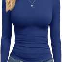 TNNZEET Long Sleeve Shirts for Women Basic Soft Tees Fashion Crop Tops Fall Spring Y2K Tight Clothes for Casual Workout 2026 (Blue, S)