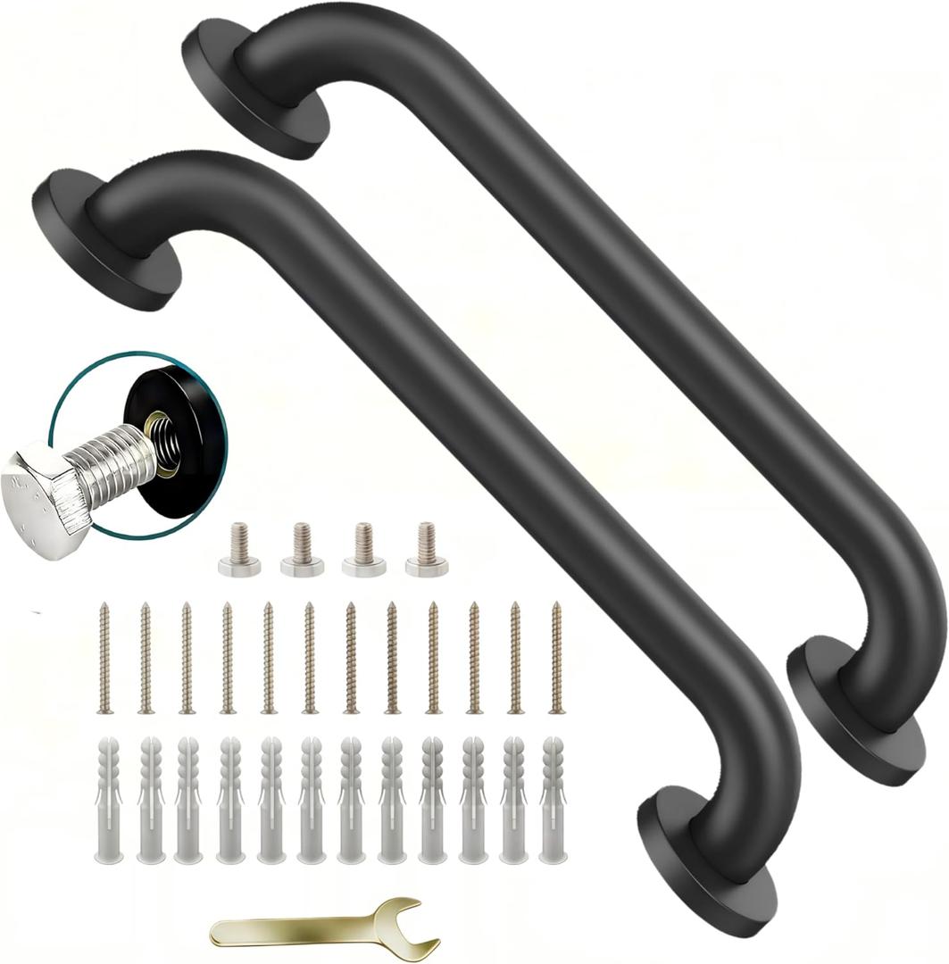 16 Inch Black Stainless Steel Handrail, Safety Grab Bars for Wall, Handicap Grab Bars for Bathroom, Shower, Toilet, RV, Hand Rails for Indoor Stairs, Stair Railing Indoor & Outdoor (2 Pack)