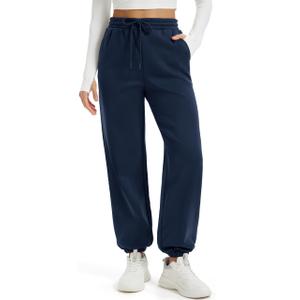 MAGCOMSEN Women's Fleece Lined Sweatpants 3 Pockets Thermal Winter Casual (Blue, L)