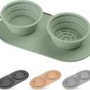 Puppy Dog Bowl, Travel Bowls Dog Food Bowls&Dog Water Bowls, No Spills, Collapsible Double Bowl, Suitable for Small and Medium Sized Dogs(Green)