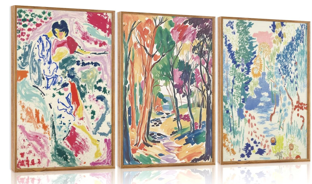 CHDITB Abstract Matisse Framed Canvas Wall Art Set, Colorful Nature Inspired Wall Decor, Modern Home Art Spiritual Wall Painting, Eclectic Gallery Art Prints for Living Room Bedroom Office 24"x36"x3
