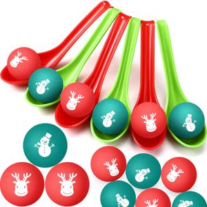 48 Pack Christmas Game for Family Party Spoon Relay Race Toy Set Christmas Tree Santa Snowman Reindeer Ball and Spoon Race Game for Indoor Outdoor Holiday (Snowman, Reindeer)