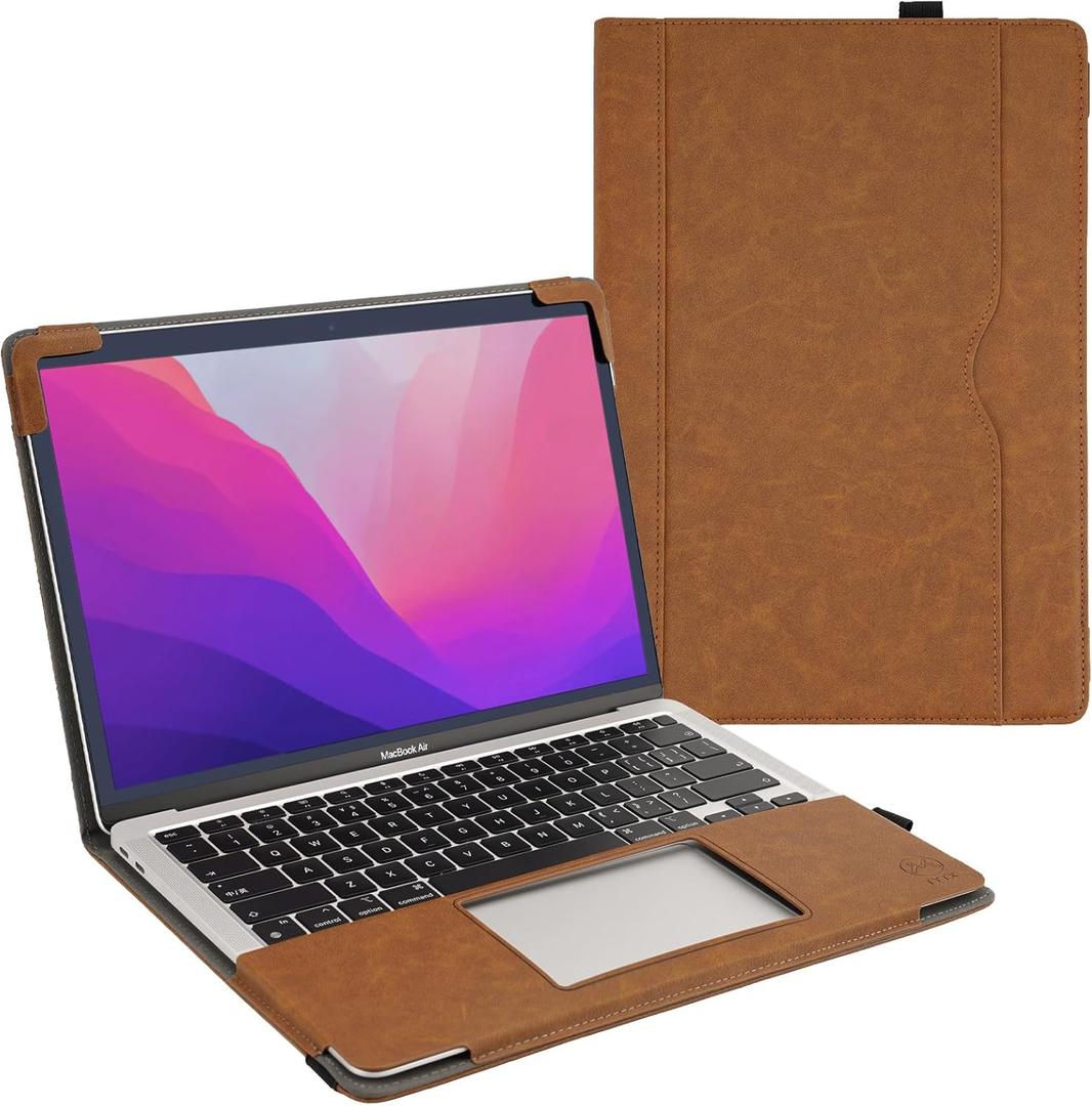 TYTX Compatible with MacBook Air 13 Inch Leather Case, for Model A2337 M1 A2179 A1932 2018-2021 Retina Display Touch ID, PU Leather Laptop Case with Pocket for Papers and Pen Holder, Brown